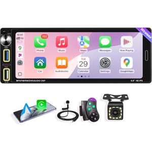6.9" Single DIN Car Stereo Radio with Wireless Apple CarPlay, Car Bluetooth 5.2, Android Auto,IPS 1280 * 480 HD Screen,FM Radio,Backup Camera,USB Type-C Fast Charging,180W Audio Subwoofer,Navigation