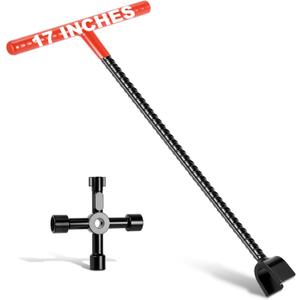 17 In Professional Water Meter Key Shut off Tool with 4-Way Utility Keys, Sturdy Water Meter Keys, Wrench T-handle & U-Head for Curb Main and Water Meters, Underground Stop/Waste Valves