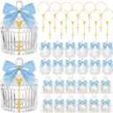 Chuangdi 12 Sets 48 Pcs Baptism Favors for Guests Crystal Candy Bowl Gifts with 12 Pcs Cross Rosary for Baptism Decorations Wedding Baby Shower Supplies First Communion Party(Blue)