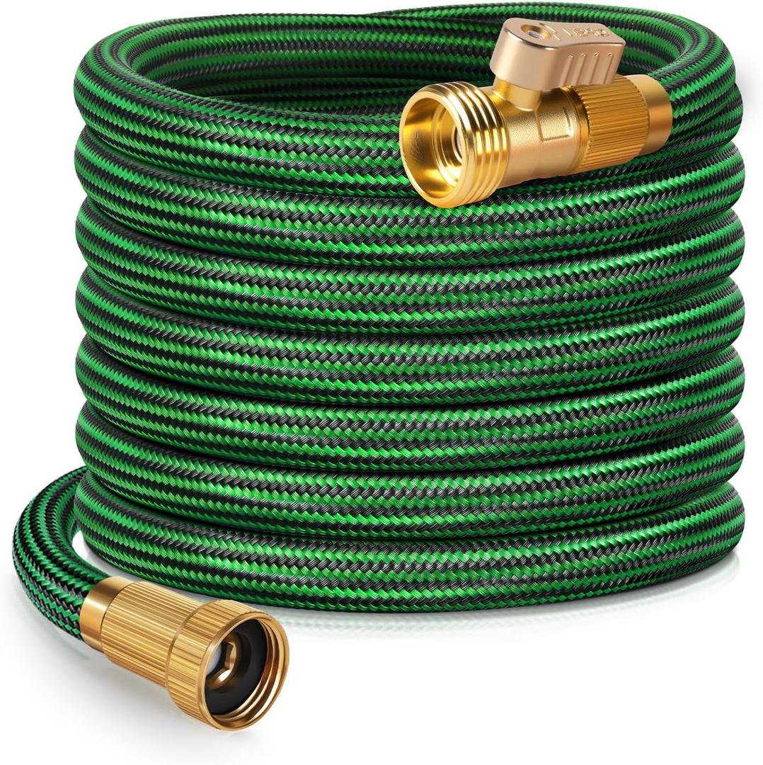 Garden Hose 25 ft NON-EXPANDABLE Water Hose, Flexible & Lightweight Kink Resistant Hybrid Hose, Leak-Proof Heavy Duty, Super Durable Fabric with 3/4" Solid Brass Connectors (Green)