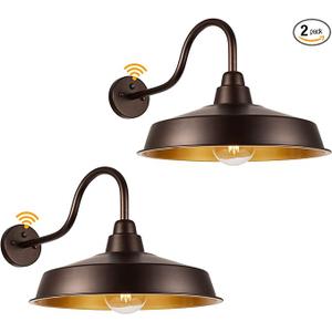 Dusk to Dawn Barn Light Outdoor, 16 Inch Dome Large Farmhouse Exterior Light Fixture Wall Mount, Industrial Outdoor Wall Sconce Outside for House, Shop, Porch, Garage, Orb, 2 Pack