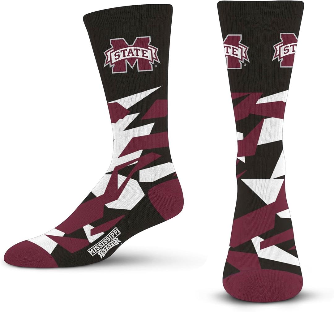 For Bare Feet Men's Shattered Camo Crew Sock NCAA (Large, Team Color)
