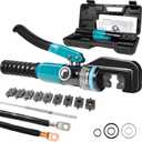 Brileine 10 Tons Hydraulic Crimping Tool with 9 Dies - Battery Cable Crimper Tool & Wire Rope Crimping Tool for 12 to 2/0 AWG, 1/16" 1/8" 3/16" Stainless Steel Cable Railing Tool