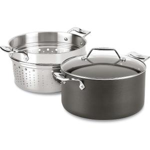 All-Clad Essentials Hard Anodized Nonstick Multi-Pot 7 Quart Oven Broiler Safe 500F Strainer, Pasta Strainer with Handle, Pots and Pans Black