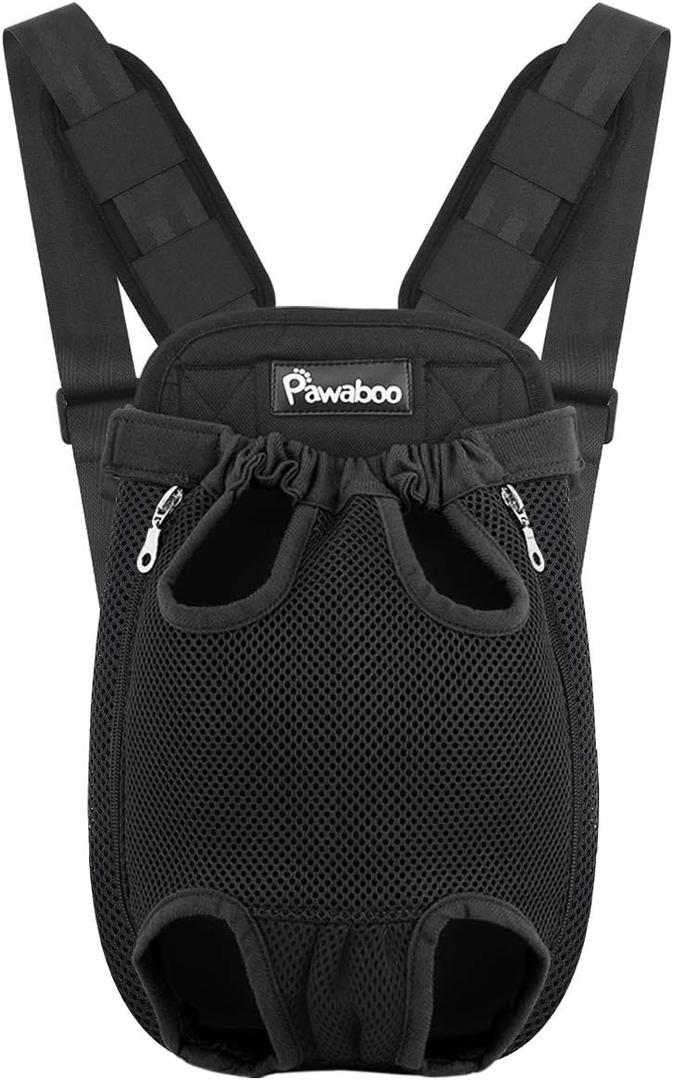 Pawaboo Pet Carrier Backpack, Adjustable Pet Front Cat Dog Carrier Backpack Travel Bag, Legs Out, Easy-Fit for Traveling Hiking Camping for Small Medium Dogs Cats Puppies 8-12lbs, Large, Black