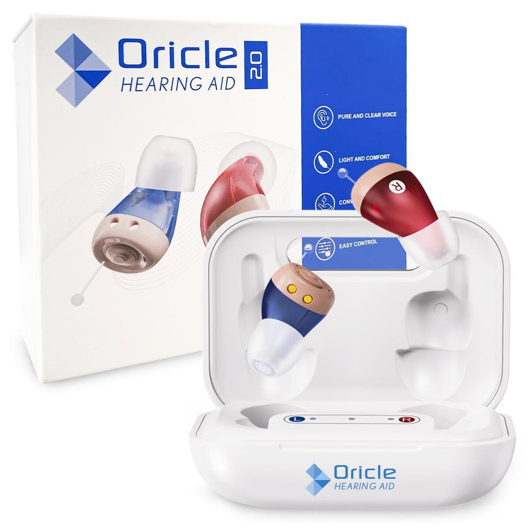 Oricle Standard 2.0 Hearing Aids for Seniors - Oricle Hearing Aids for Adults with Advanced Noise Cancellation - Easy Volume Control with Portable Charging Case