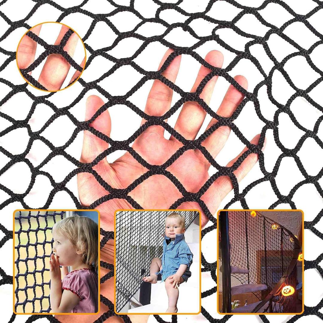 Balcony Netting for Pets，Apartment，Stair，Trampoline，Playground，Child Safety Rope Net，Driveway Net for Kids Safety，Baseball Softball Net Sports Netting (3.3ft×19.8ft, Black)