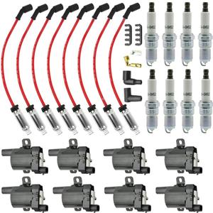 8PCS UF262 Round Ignition Coil Pack & 41-962 Spark Plugs & Spark Plug Wires Set Compatible with Chevrolet Express 4.3 4.8 5.0 5.3 2003-2007 Harness GMC Sierra 1500 Replace# D585 19005218 748UU