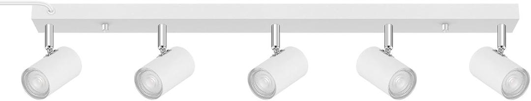 Plug in Track Lighting, LED Track Light Kit, White 5-Light Large Track Lights for Kitchen, 15 FT Cord,30" Large Ceiling Spotlight, Rotatable Wall Mount Light Head for Bedroom Hallway Living Room