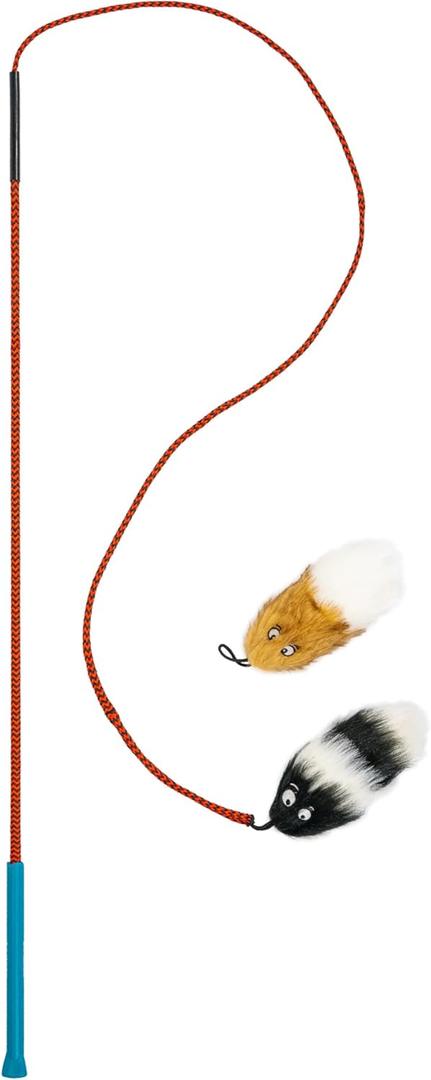 Outward Hound Tail Teaser Interactive Dog Wand Toy with Squeaky Plush Teaser and Crinkle Sounds for Active Play, Multicolored