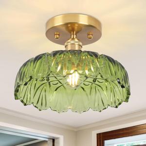 Flush Mount Ceiling Light,Green Hallway Lights Fixture Ceiling,9.4" Flower Light E26 Vintage Light Fixtures for Porch Corridor Bedroom