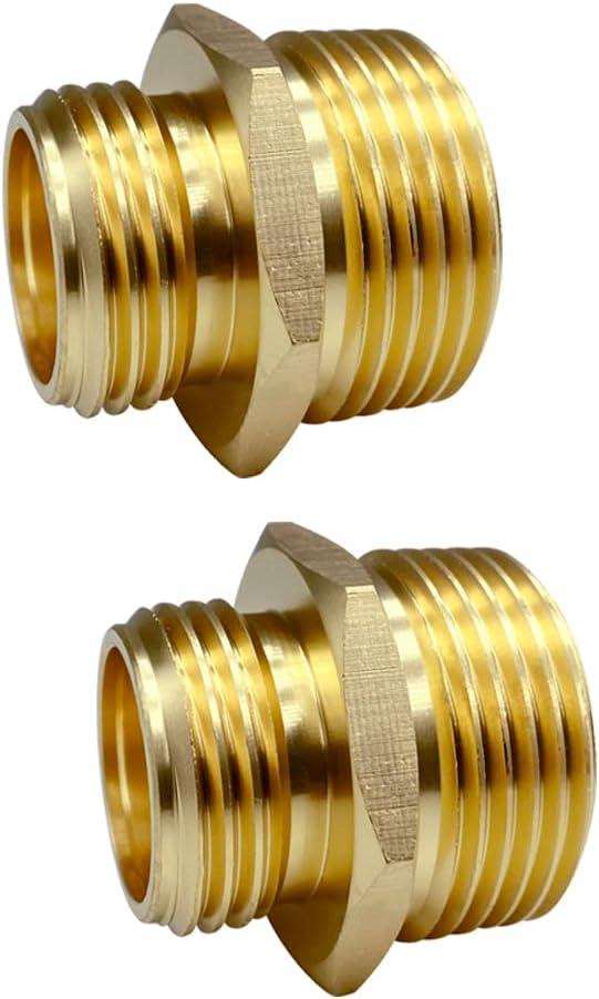 3/4 GHT Male x 1 NPT Male Connector, Brass Garden Hose Fitting, Adapter, Industrial Metal Brass Garden Hose to Pipe Fittings Connect (2 Pack)