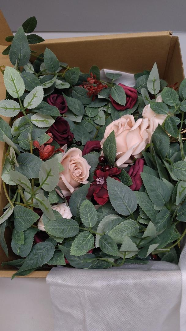 Ling's moment 2PCS Artificial Floral Swags Centerpieces Burgundy Wedding Flower Greenery Arrangements for Sweetheart/Head Table Decor Wedding Car Wall Window Arch Home Garden Decor Blush Marsala
