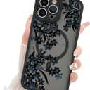 Fiyart Designed for iPhone 13 Pro Max Case Matte Flowers Design Compatible with MagSafe Wireless Charging,Cute Floral Anti-Scratch Translucent Phone Cover for Women Girls 6.7"-Black