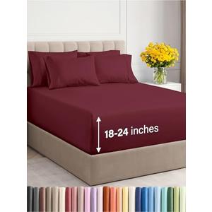 Extra Deep Full Sheet Set - 6 Piece Breathable & Cooling Sheets - Hotel Luxury Bedding Set w/18-24 Inch Extra Deep Pockets - Easy & Secure Fit - Super Soft, Wrinkle Free & Comfy - Burgundy, Full Size