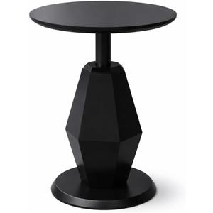Round Wood Side Table, Coffee Nightstand Cocktail Drink Modern Accent Circle End Table, Wood Pedestal Base for Living Room, Bedroom, Small Spaces, Offices, Black, 21.6" H x 15.7" L x 15.7" W