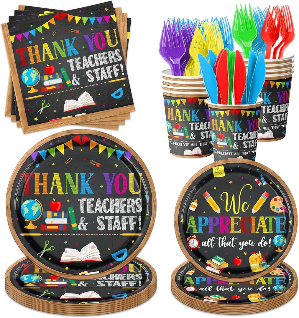 Teacher Appreciation Party Supplies,125Pcs Thank You Party Plates and Napkin We Appreciate All That You Do Tableware Decorations for Teacher Appreciation Week,Teacher Staff Party Decor