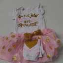 Newborn Baby Girl Outfits Infant Letter Print Romper+Tutu Skirt+Headband+Legging Warmer Coming Home Clothes Set (0-3 Months, Dot Pink)