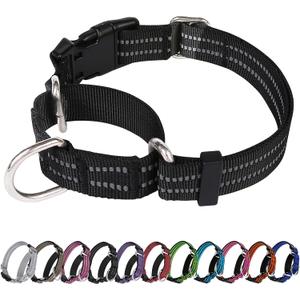 Martingale Dog Collar, Adjustable Nylon Reflective Collar with Quick Release Buckle (Black, Extra Large) Martingale Dog Collar, Adjustable Nylon Reflective Collar with Quick Release Buckle (Black, Extra Large)