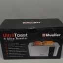 Mueller UltraToast Full Stainless Steel Toaster 4 Slice, Long Extra-Wide Slots for Bagels and Waffles, 6 Browning Levels, LED Display, Cancel/Defrost/Reheat Functions & Removable Tray, Kitchen Gadgets