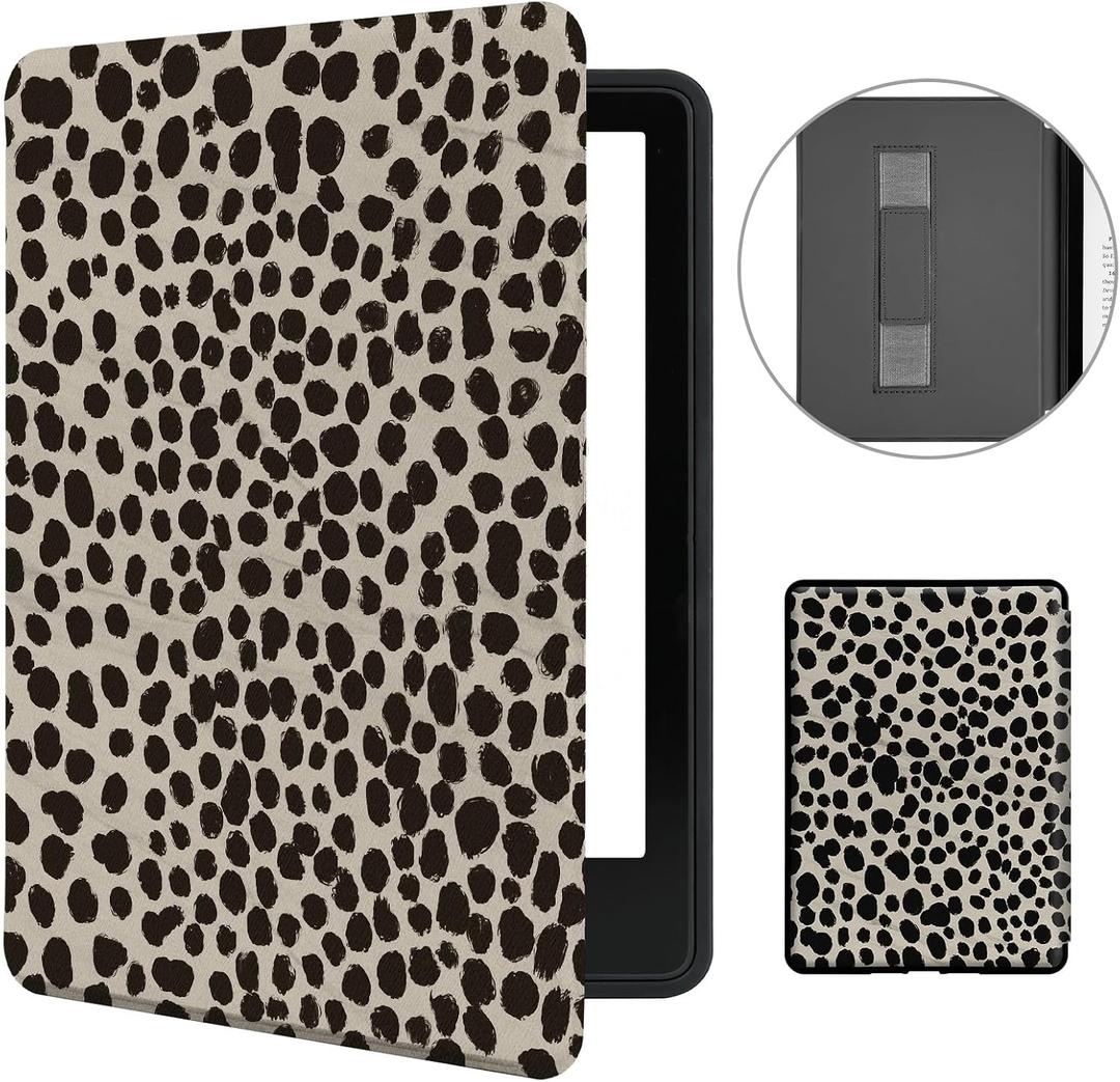 MOROCK Case for All-New 6" Kindle(11th Generation,2024/2022 Release, Model No.RS23CV/C2V2L3), Slim and Lightweight PU Leather Cover with Hand Strap, Auto Wake/Sleep, Khaki Leopard Print