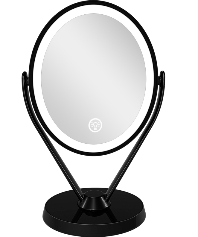 Aesfee Double-Sided 1x/7x Magnification LED Makeup Mirror with Lights, Lighted Vanity Magnified Mirror USB Chargeable, Touch Sensor Control 3 Light Settings Illuminated Countertop Mirrors - Black