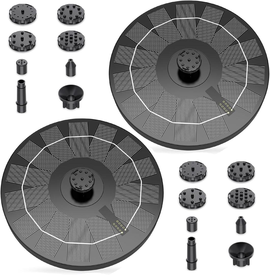 AISITIN Solar Fountain Pump 2.5W, 6.7" Solar Powered Water Fountain for Bird Bath, Solar Pump with 6 Nozzles for Garden, Ponds, Pool, Fish Tank, Outdoor and Aquarium, 2 Pack