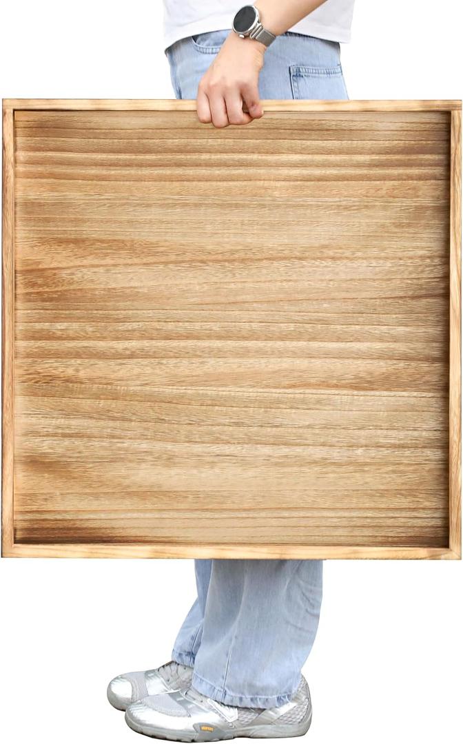 Gurfuy Square Wood Ottoman Serving Tray 24" - Rustic Wooden Table Tray for Farmhouse Decorative Oversized Coffee Table Trays Living Room Kitchen Counter Breakfast Nature