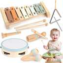 Vanplay Montessori Toys - 6 in 1 Wooden Musical Instruments for Toddlers 1-3, Infant Music Toy for Babies with Boho Xylophone for Boy & Girls Easter Birthday Gifts for 1-2