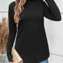 JUSTFASHIONNOW Tunic Tops for Women Casual Long Sleeve Turtle Neck Shirts Thumb Hole Curved Hem Tops Fall Fashion (Black, S)