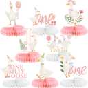 8 Pcs One Silly Goose Birthday Decorations Silly Goose Birthday Honeycomb Centerpieces Pink 1st Party Supplies for Women Pink Bow Duck Funny Party Supplies