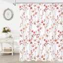 Litabel Watercolor Floral Shower Curtain, Red Butterfly Flower Shower Curtain for Bathroom, Modern Minimalist White Waterproof Fabric Shower Curtain Set, 72x72 Inch