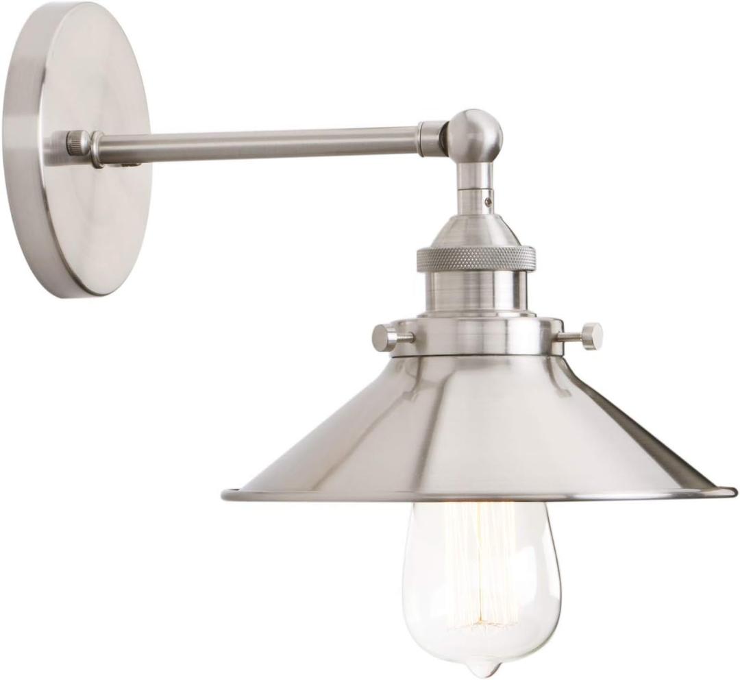 PERMO Vintage Industrial Metal Wall Sconce Lighting Brushed Nickel Sconces 180 Degree Adjustable Wall Lamp