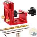 Pocket Hole Jig Kit - Metal Drilling Locator - Woodworking Joint Angle Guide Tool - Pocket Screw Jig System with Depth Setting Collar and 2 Carbon Steel Drill Bit (Pocket Hole Jig Kit)