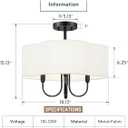 18" Semi Flush Mount Ceiling Light, 4-Light Vintage Light Fixtures Ceiling Mount with Fabric Shade in Quatrefoil for Kitchen Nursery Entryway Hallway Bedroom, Matte Black, SM179-MB-L