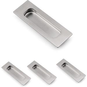 HOMOTEK 4 Pack 120mm Flush Sliding Closet Door Pulls, Recessed Finger Pulls for Sliding Barn Bypass Door Handles, Cabinet Drawer Rectangular Invisible Pull- Small Size 4.75 in, Brushed Stainless Steel