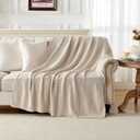 Joydeco Chunky Cable Knit Throw Blanket, Lightweight 100% Organic Cotton Soft Cozy Throw Twin Blanket for Couch Bed and Sofa, Rustic Breathable Farmhouse Blanket Gift for Women Men(Beige, 51"x63")