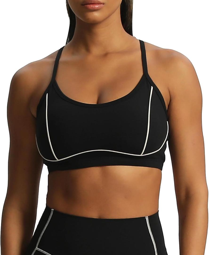 Aoxjox Women's Workout Sports Bras Fitness Backless Padded Training Gym Lexi Lined Bra Yoga Crop Tank Top (Large, Black/ Mink)