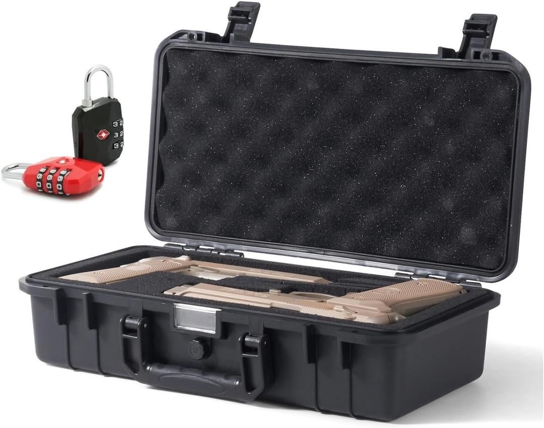 CHABAYI Hard Gun Case for Pistols for 2 Handguns WaterProof& ShockProof&DustProof With Foam, TSA Approved, rectangular design, more convenient to carry,Storage for Accessories
