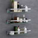 VOLPONE Bathroom Wall Shelf 15.7in Bathroom Glass Shelves Wall Mount Glass Shelf Rustproof Bathroom Wall Organizer 3 Tier (Sliver)