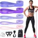 Resistance Bands Workout Set: 5 Levels Pull Up Assist Bands 5-130lb with Handles & Door Anchor (Blue,Pink,Purple)