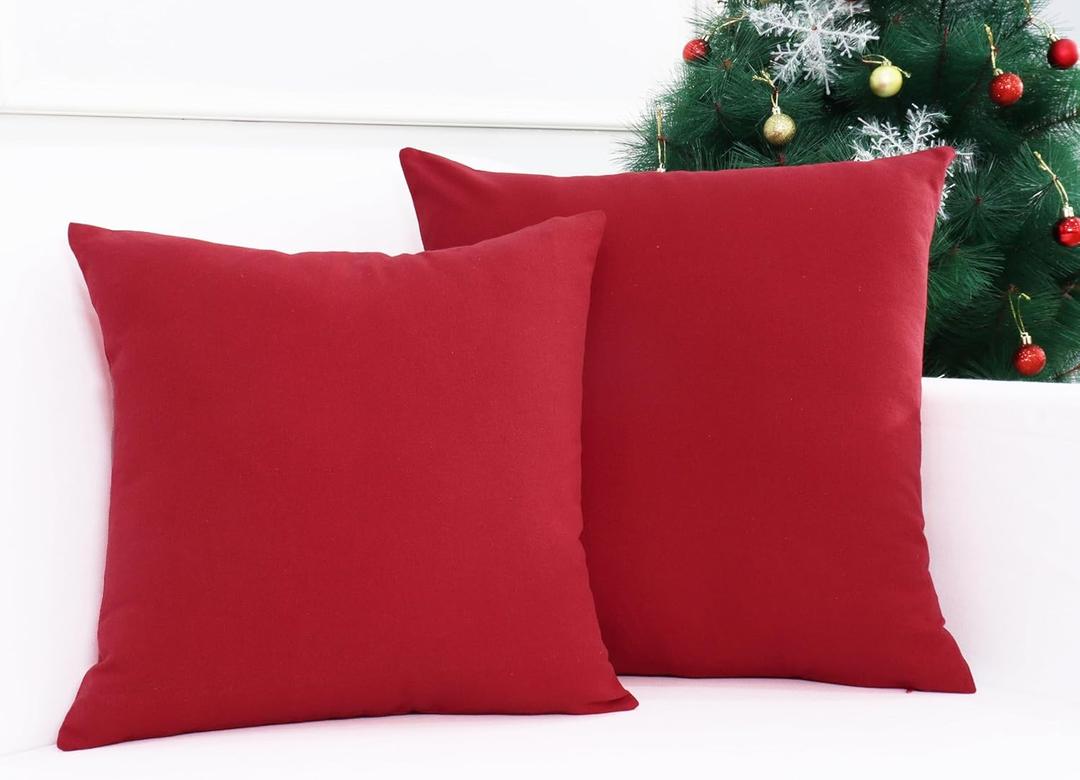 PurpleEssences Pack of 2 Cotton Pillow Covers Decorative Square Throw Pillowcase Soft Solid Cushion Case for Spring Summer Easter Sofa Bedroom Car - 16x16 Inch - Red (16" x 16" (Pack of 2), Red)
