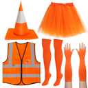 Kyson Traffic Cone Costume for Women 5 Pcs Orange Construction Cone Hat Vest Tutu Socks Arm Warmer Set for Halloween Party (Set A, Medium)