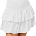 CharmWM Girls Mini Skirts Cute High Elastic Waisted Tiered Smocked Ruffle High Waisted Short Skirt with Shorts Underneath Size 9-10 Years White