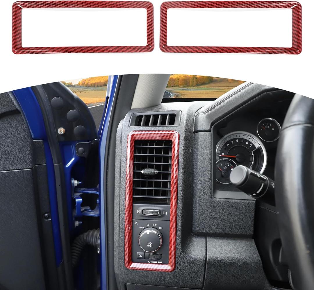 RT-TCZ for RAM Dash Air AC Vents Trim Cover Frame for Dodge RAM 2010-2017 Red Carbon Fiber Interior Accessories 2pcs