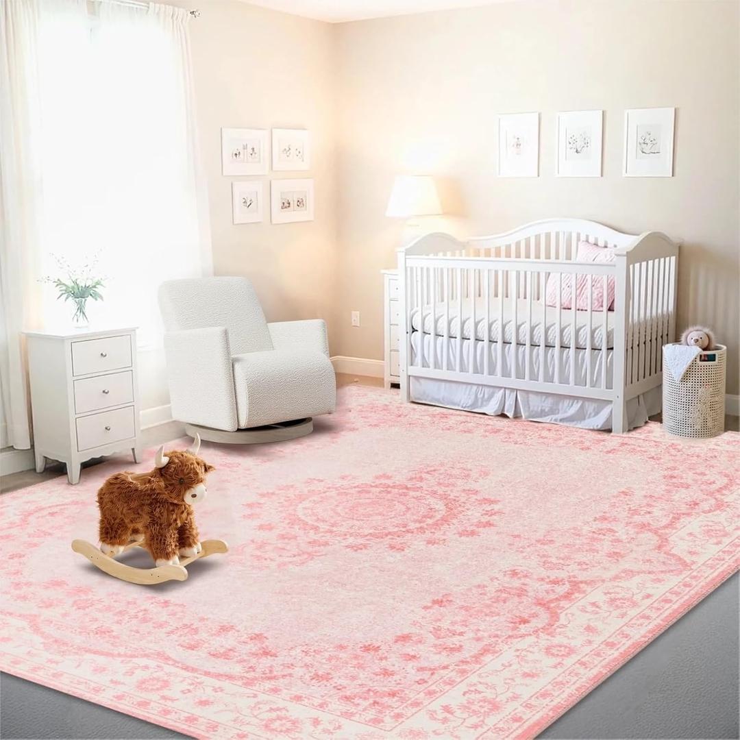 Istana 9x12 Area Rug - Pink 9 x 12 Area Rugs for Living Room - Foldable 9x12 Rugs for Bedroom/ Living Room Rug - Stain Resistant Washable & Eco-Friendly Area Rugs