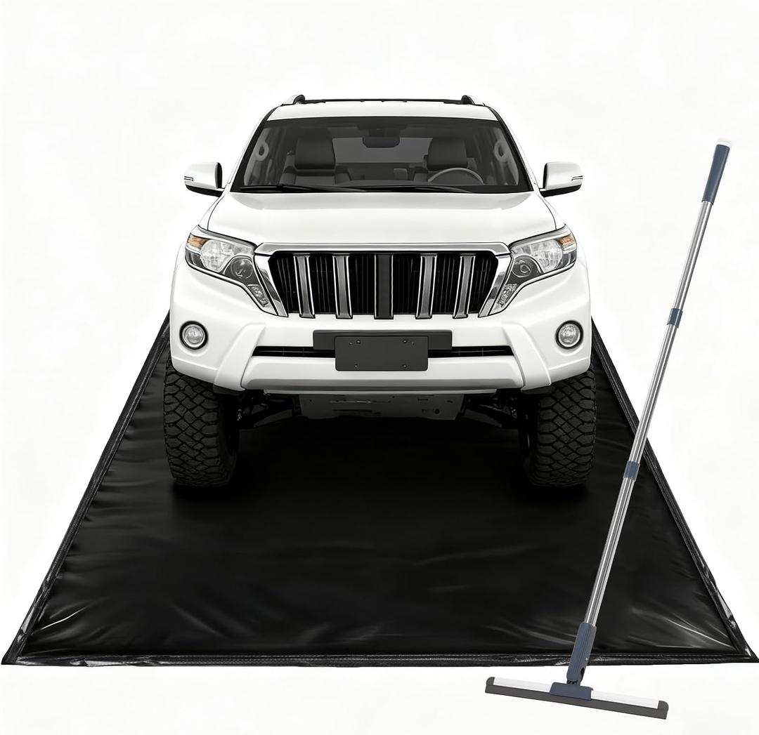 Garage Floor Mat 8'6" x 22', Heavy Duty 1300D PVC Containment Mat with Floor Squeegee, Waterproof Protection from Snow, Rain and Mud for Cars, Black