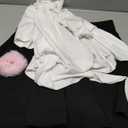 YIXAXKAO Halloween Women Costume Pop Singer Costume Furry Hair Scrunchies Pleated Skater Skirt Tie up Shirt Thigh High Socks