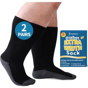 2 Pairs Wide Diabetic Socks for Men, Women, Plus Size, Lymphedema Socks for Swollen Feet and Ankles, Edema Loose Fit Socks, Non-Binding Hospital Cast Socks
