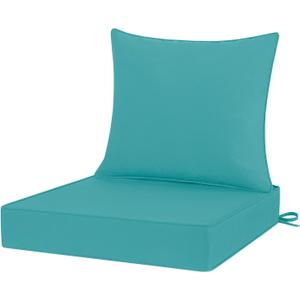 Outdoor Chair Cushions 22x22, Patio Furniture Cushions with Removable Cover, Outdoor Deep Seat Cushion Set with Ties and Handle, Waterproof Outdoor Cushions for Chair Sofa Couch, Teal